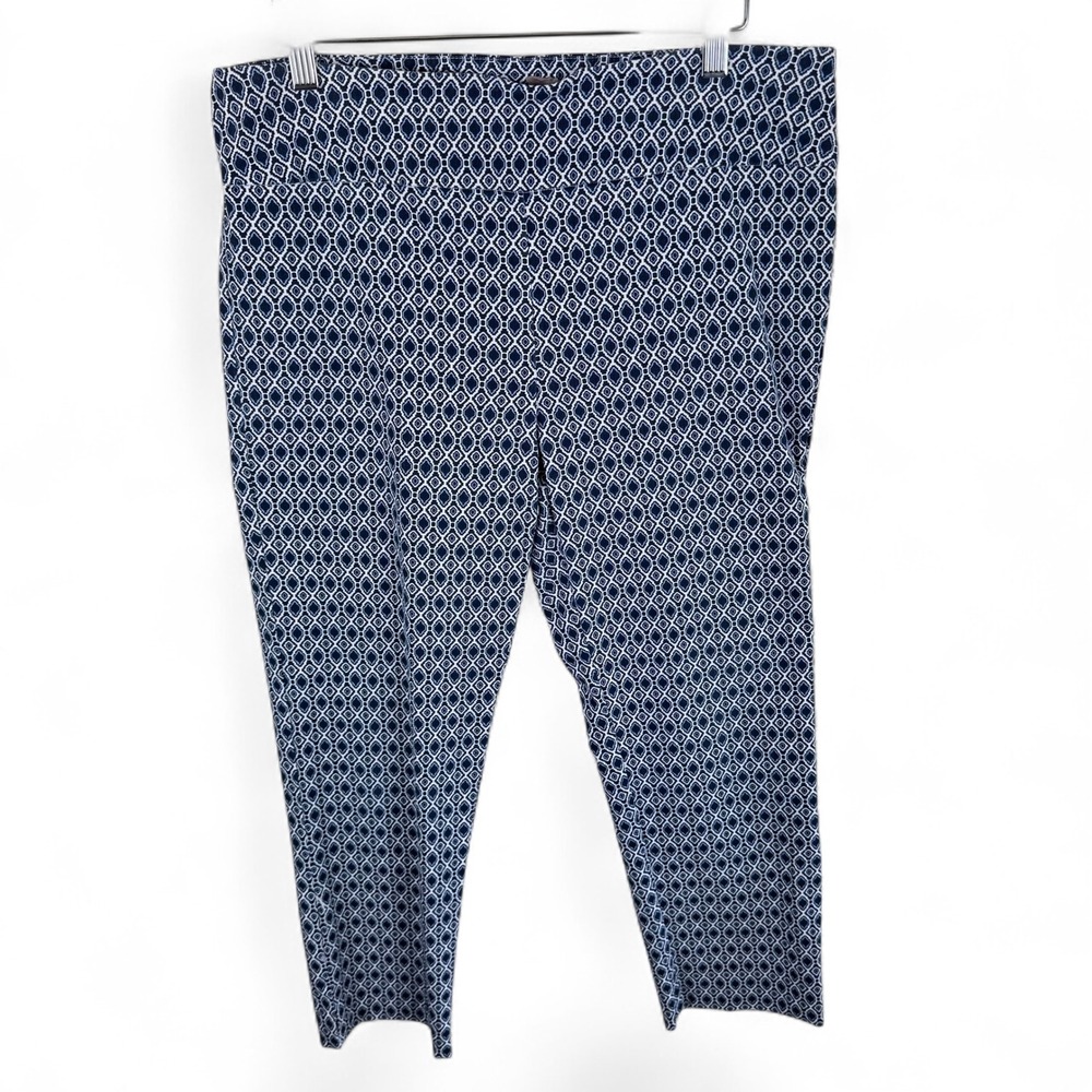 Elliott Lauren Navy White Geometric Diamond Print Pull On Cropped Pants Women 14